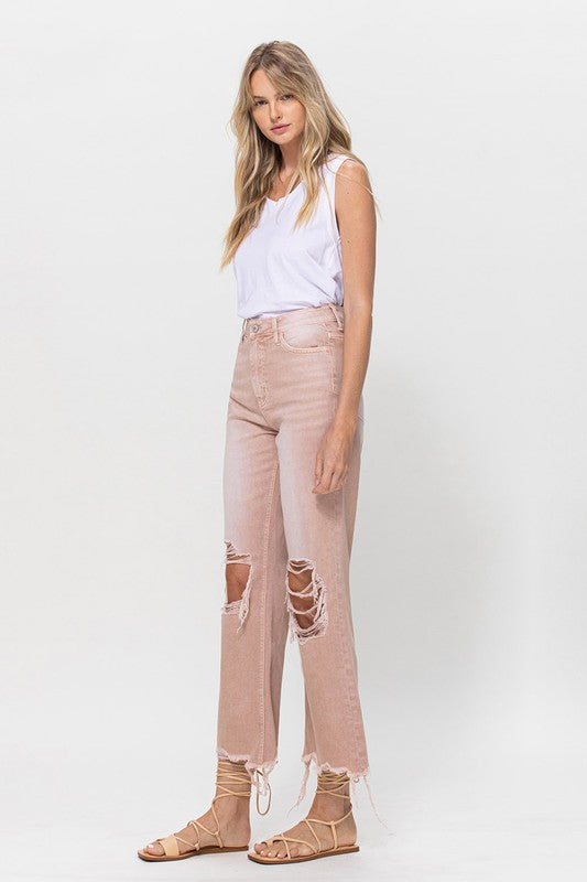 Rose Pink 90's Vintage Cropped Flare Jeans