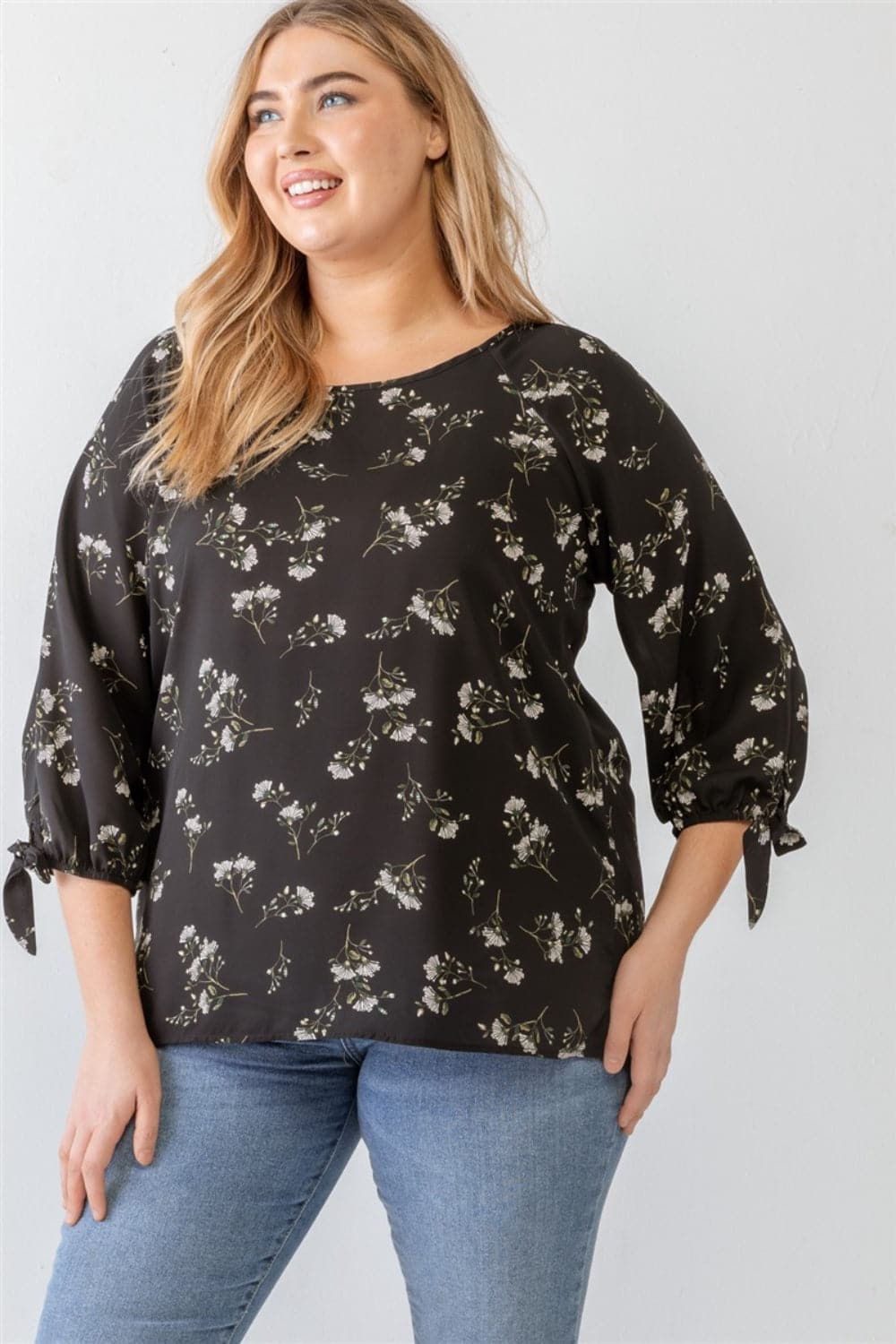 Zenobia Plus Size Floral Round Neck Blouse.