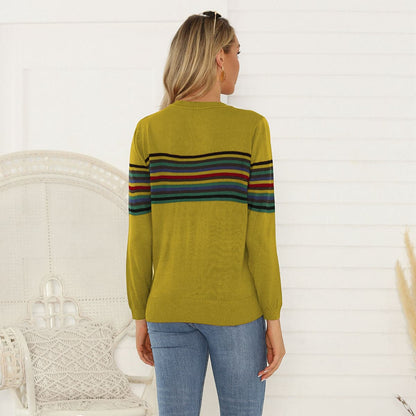 Striped Round Neck Long Sleeve Sweater.