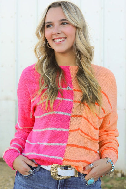 Striped Pocketed Dropper Shoulder Sweater.