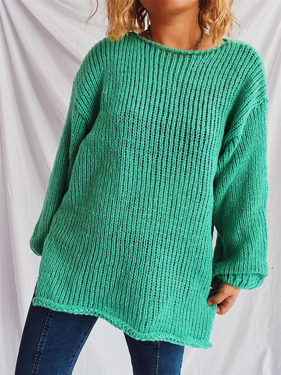 Chic dropped shoulder boat neck sweater