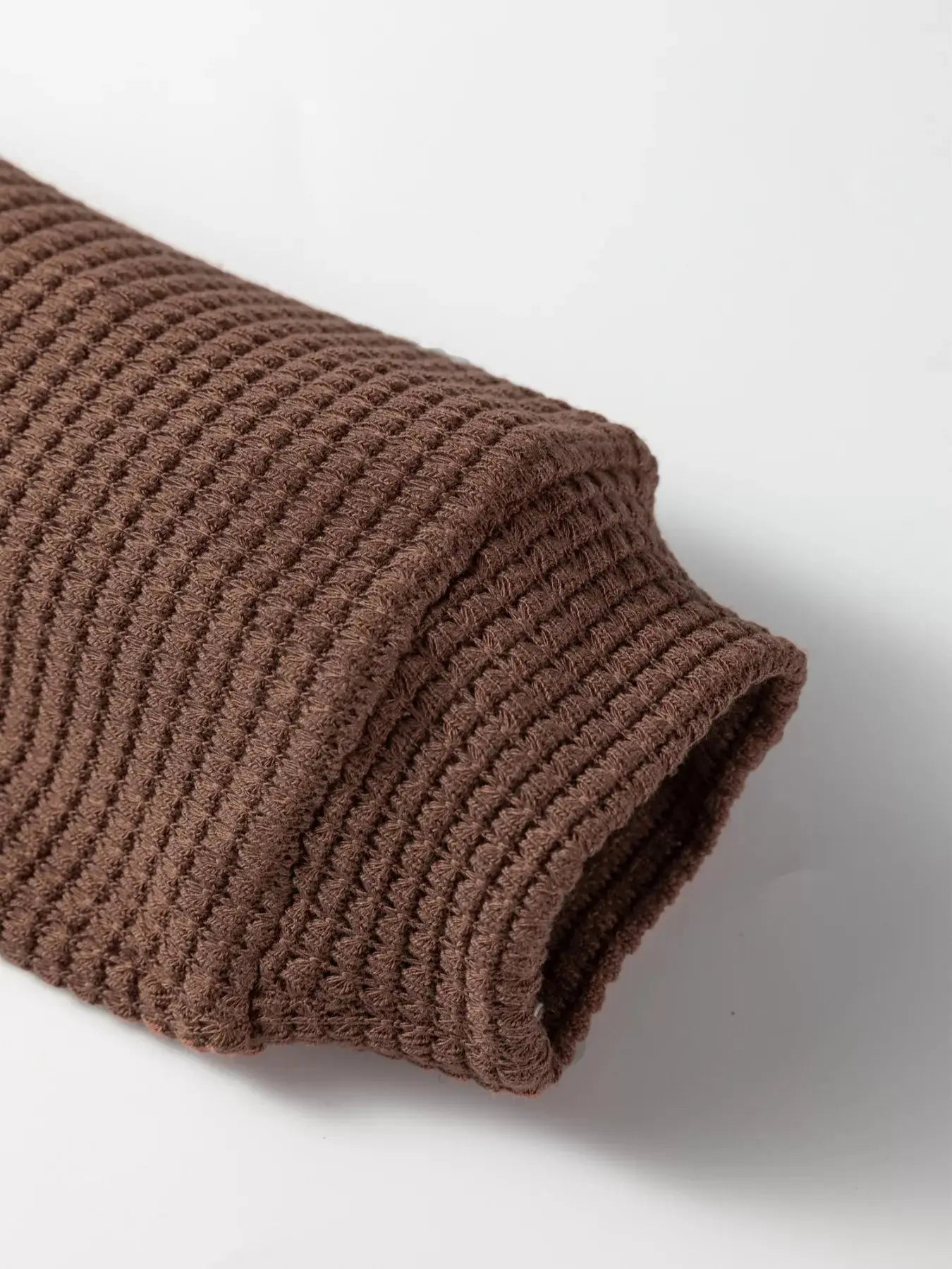 Waffle Contrast Half Buttoned Hooded Pullover Top Simply Love