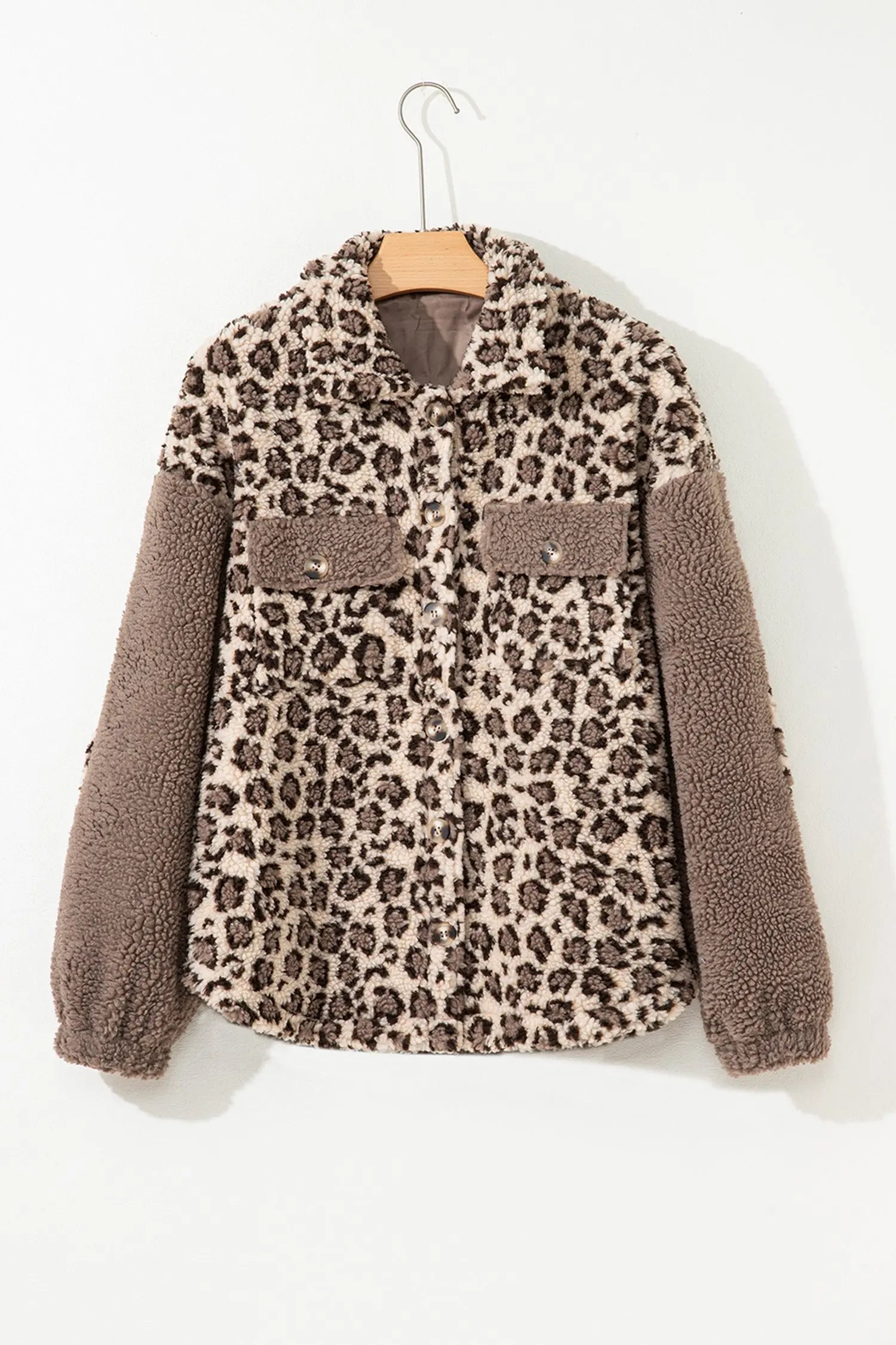 Dear-Lover Brown Leopard Sherpa Jacket Women's Winter Warm Plush-Lined Button Up Dear-Lover Dropshipping