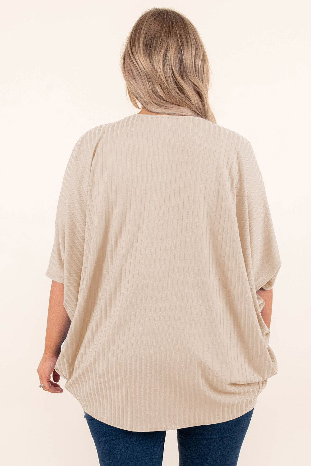 Apricot shimmer ribbed texture cardigan for plus sizes