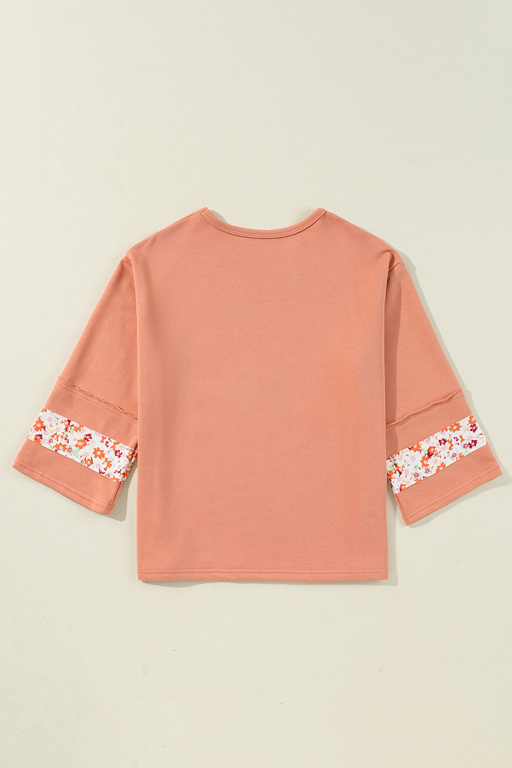 Grapefruit Orange Flower Patch Graphic Exposed Seam Wide Sleeve Top