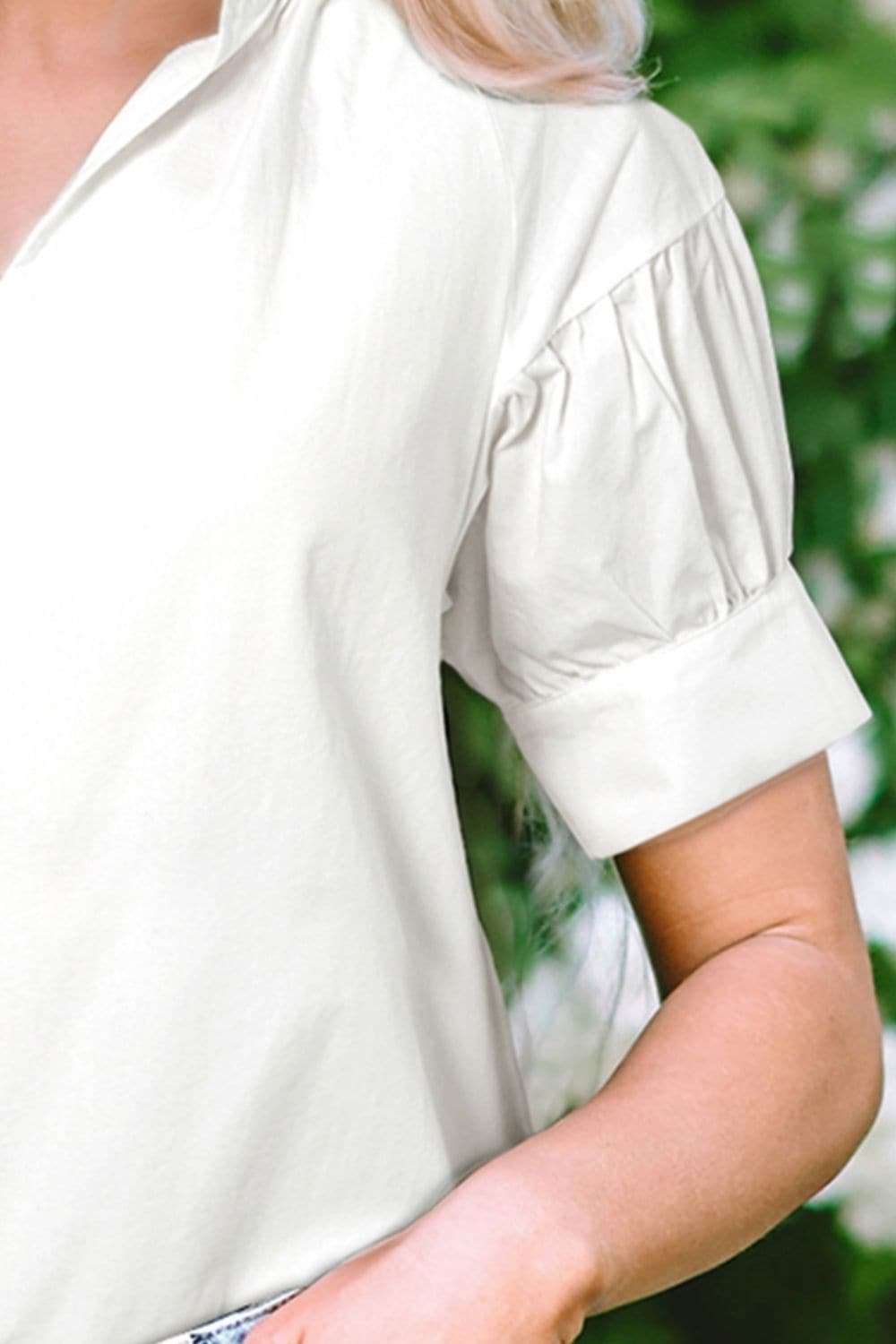 Notched Short Sleeve Blouse.