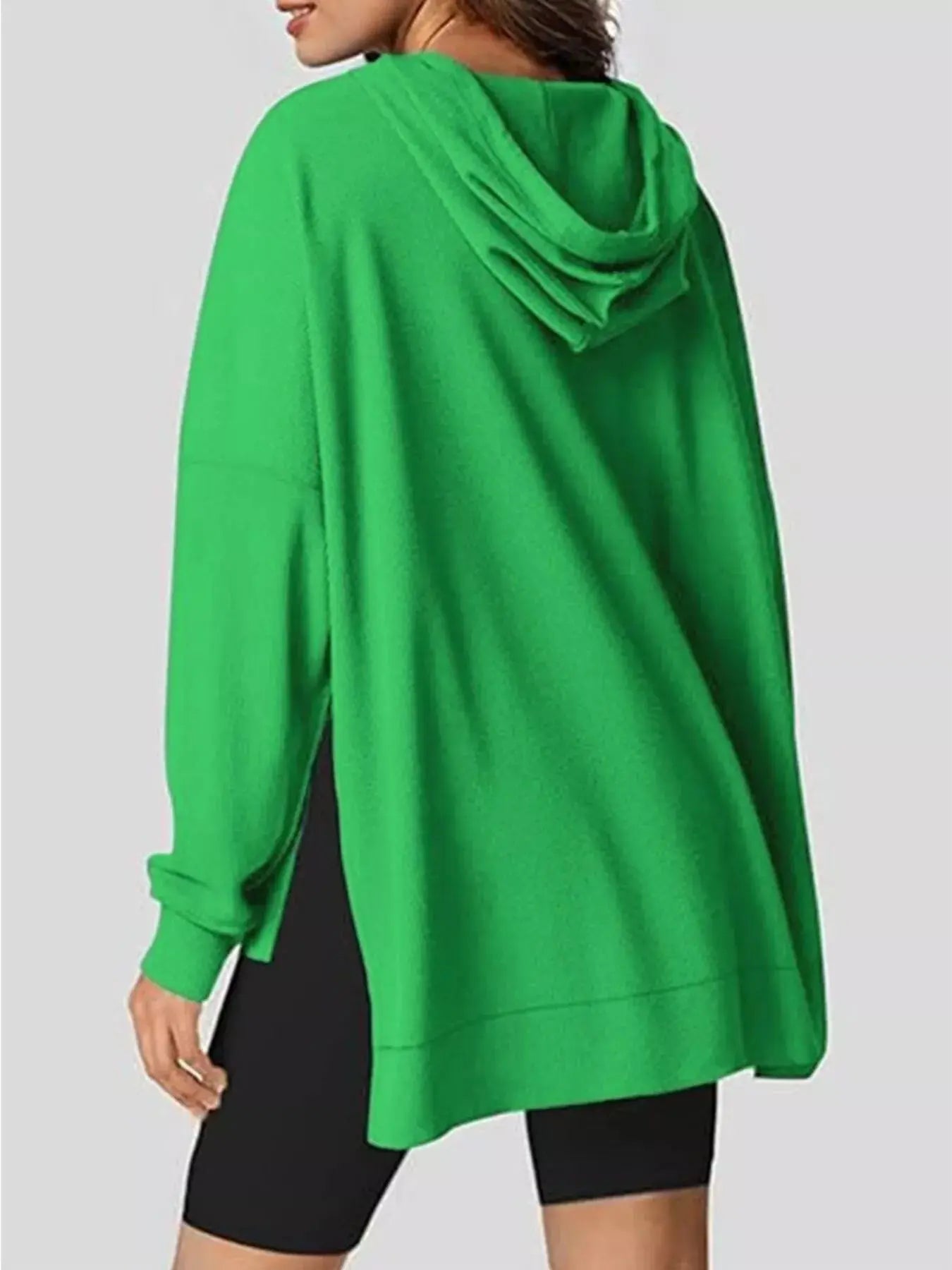 Oversized Drawstring Side Slit Hoodie Simply Love