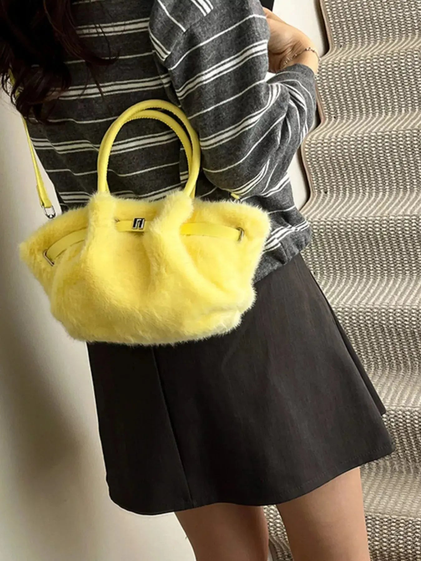 Fluffy Crossbody Bag with Buckle Detail Simply Love