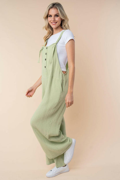 White Birch Texture Sleeveless Wide Leg Jumpsuit.