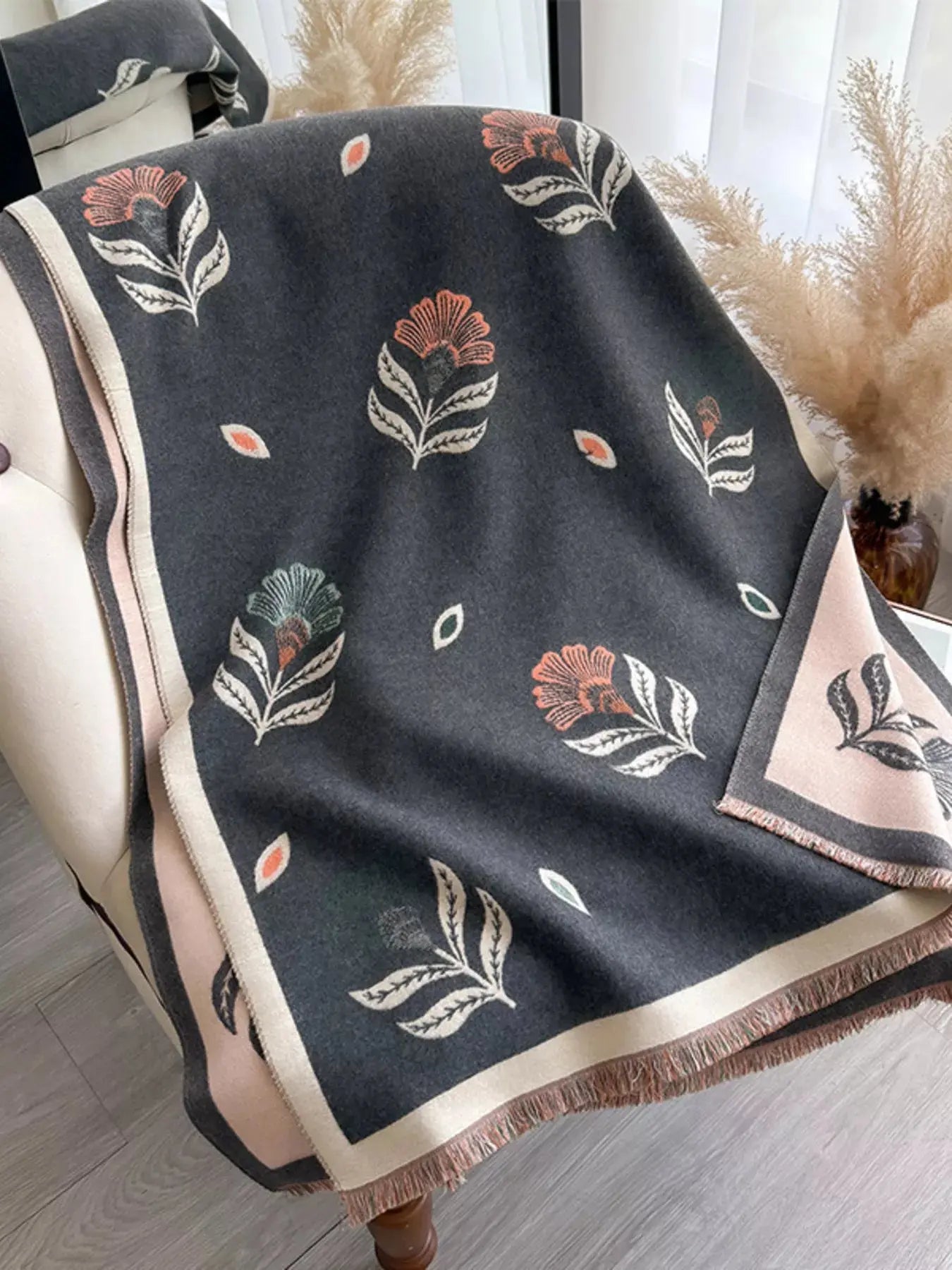 Printed Raw Hem Shawl Simply Love