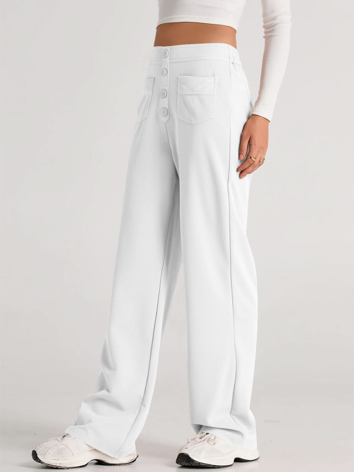 High Rise Wide Leg Trousers with Pockets