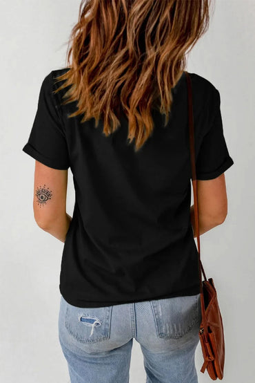 Graphic print round neck tee with short sleeves