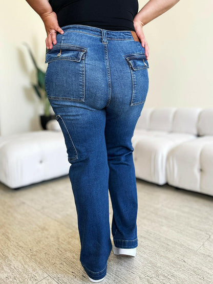 Judy Blue Full Size High Waist Straight Cargo Jeans.