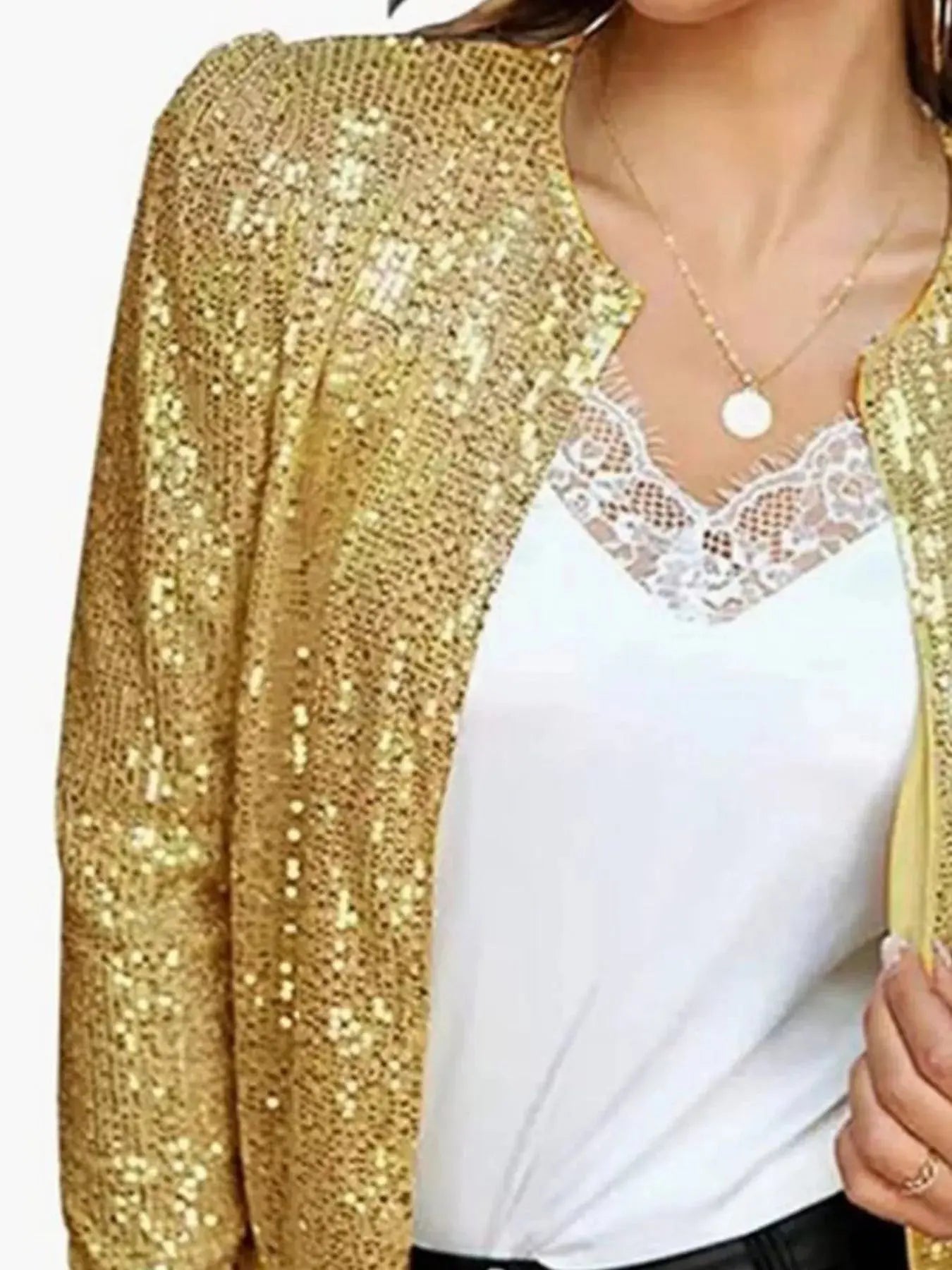 Full Size Sequin Long Sleeve Jacket Plus Size Simply Love