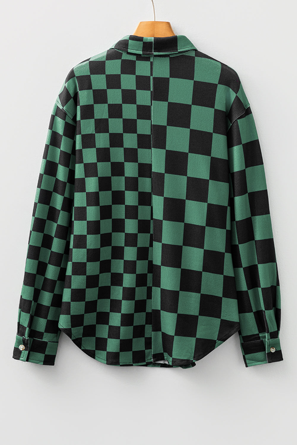 Green Checkerboard Shacket With Flap Pocket And Button Front Closure For Casual Outerwear Dear-Lover Dropshipping