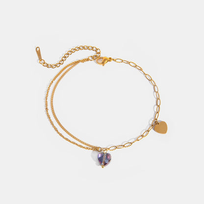 Stainless Steel Synthetic Crystal Heart Anklet Bracelet.