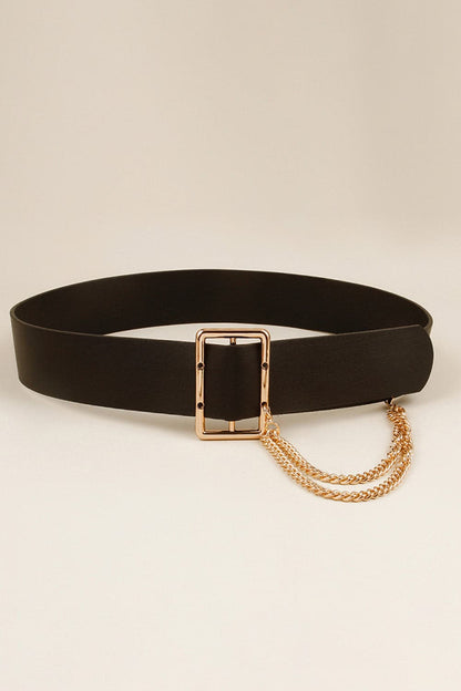 PU Leather Wide Belt with Chain.