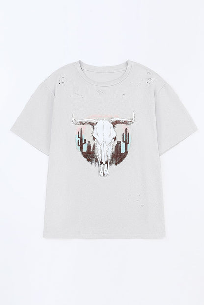 Plus Size Animal Graphic Distressed Tee Shirt.