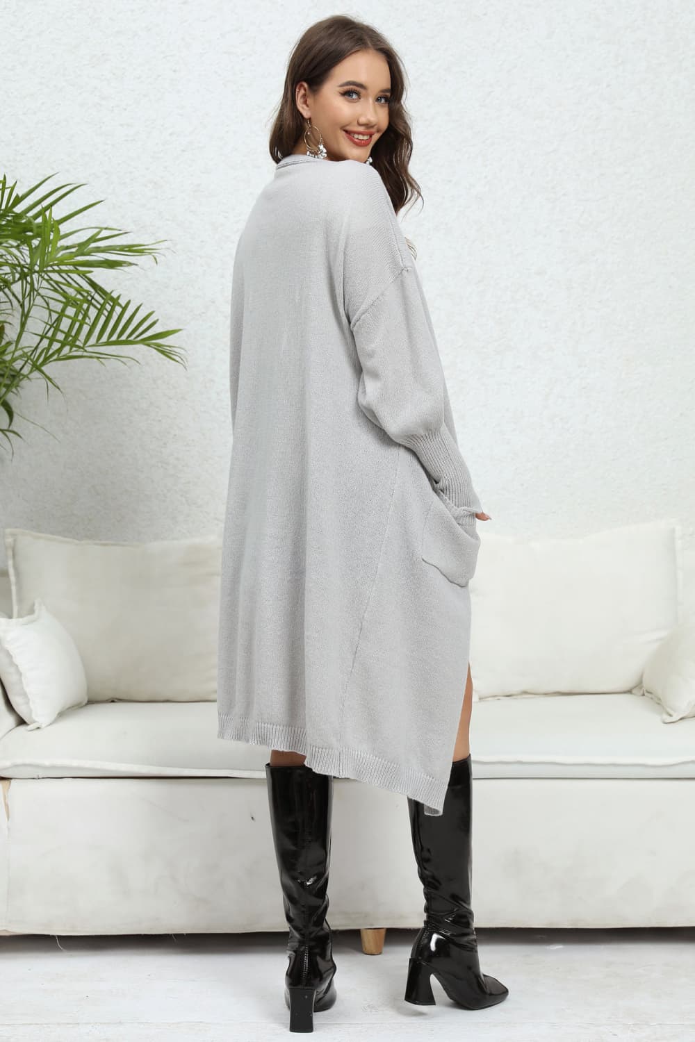 Open Front Dropped Shoulder Cardigan.