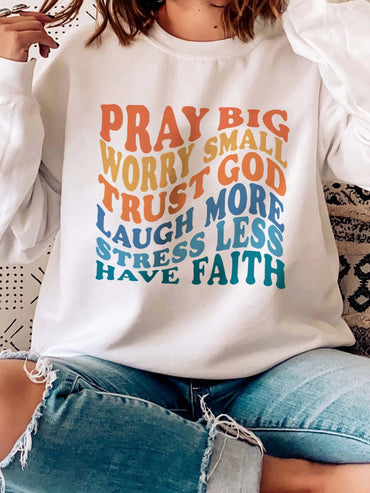 Expressive Beige Letter Graphic Print Pullover Sweatshirt