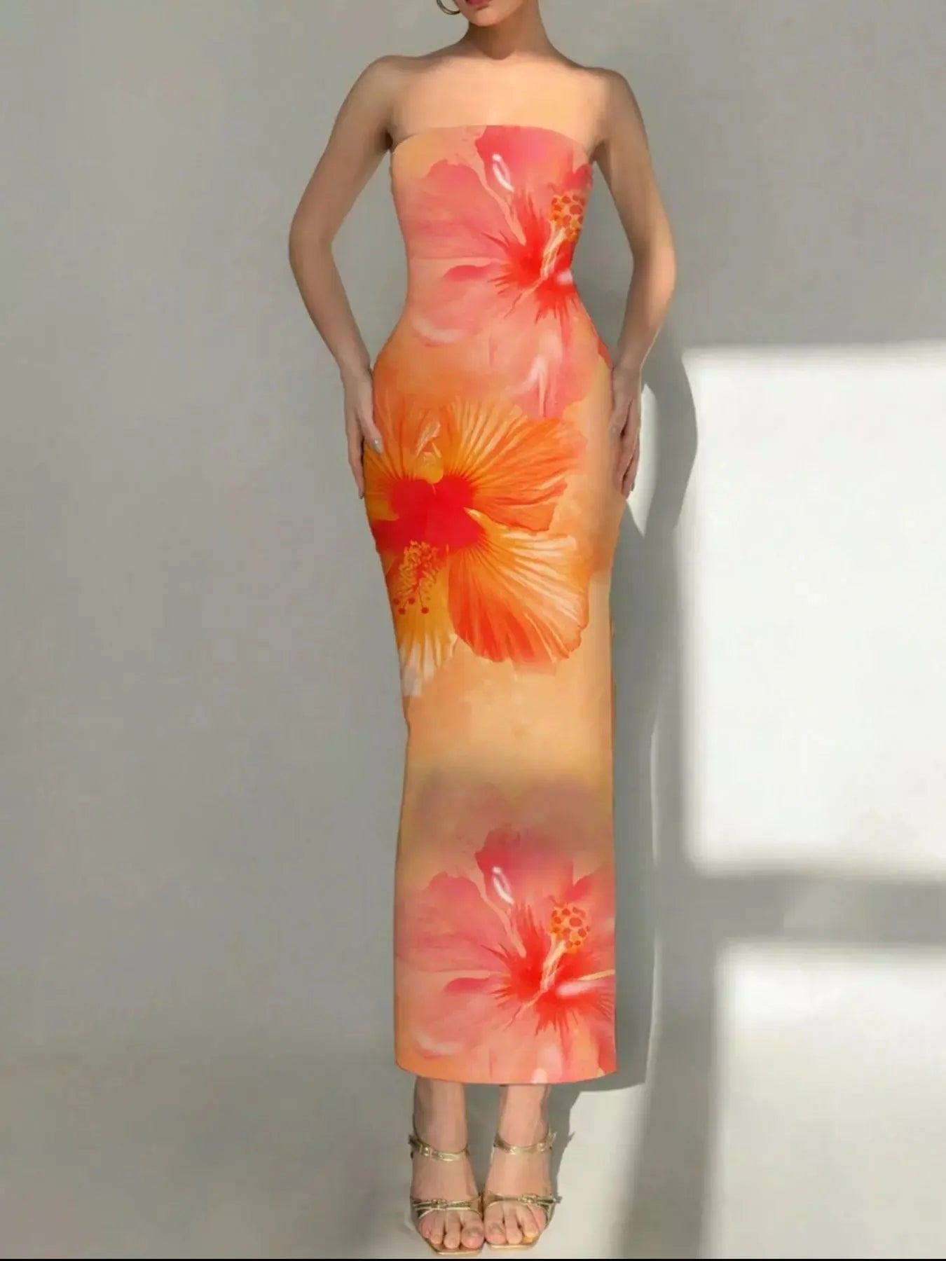 Tropical Flower Print Bodycon Tube Dress Simply Love