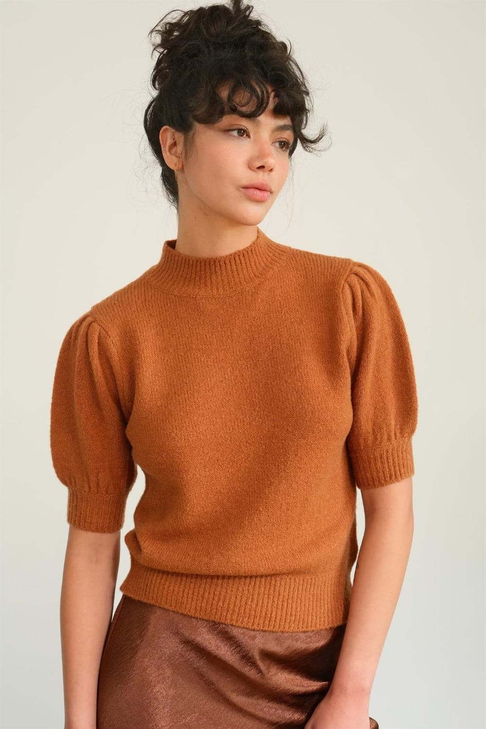 HYFVE Mock Neck Puff Sleeve Sweater.