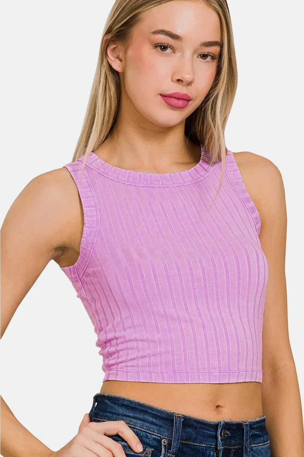 Zenana Ribbed Round Neck Cropped Tank Coco’s Tee Boutique