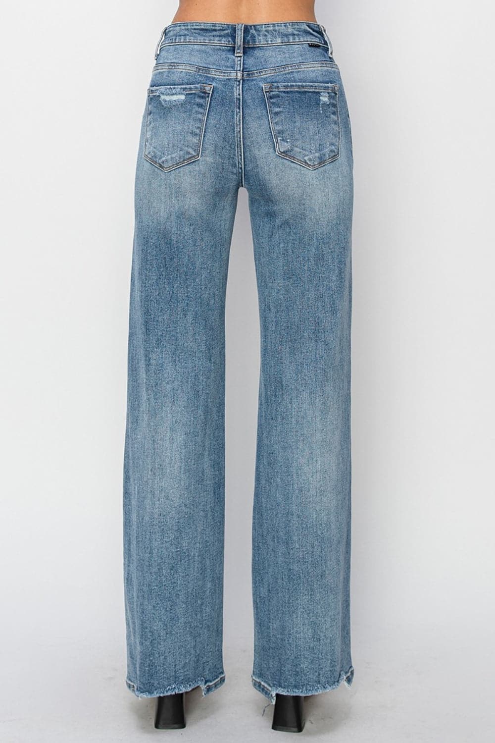 RISEN Full Size High Waist Distressed Wide Leg Jeans.