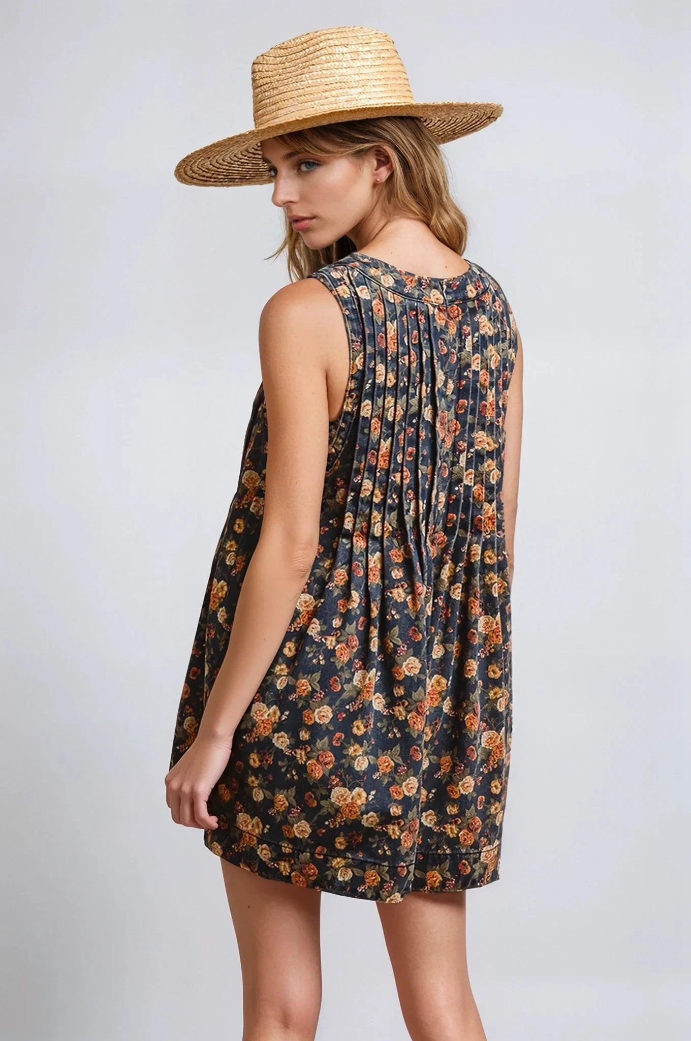 Vintage Bloom Denim Romper With Floral Print And Tie Front Fitkitty Culture Athleisure Wear, Yoga Wear & Women's Clothing