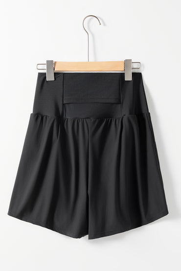 High-Waisted Black Swim Shorts with Pockets