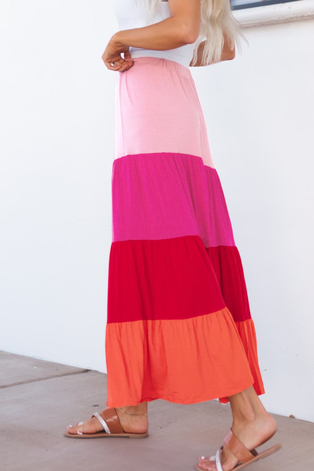 Color Block Tiered Maxi Skirt.