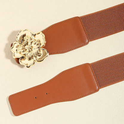 Flower Alloy Buckle Elastic Belt.