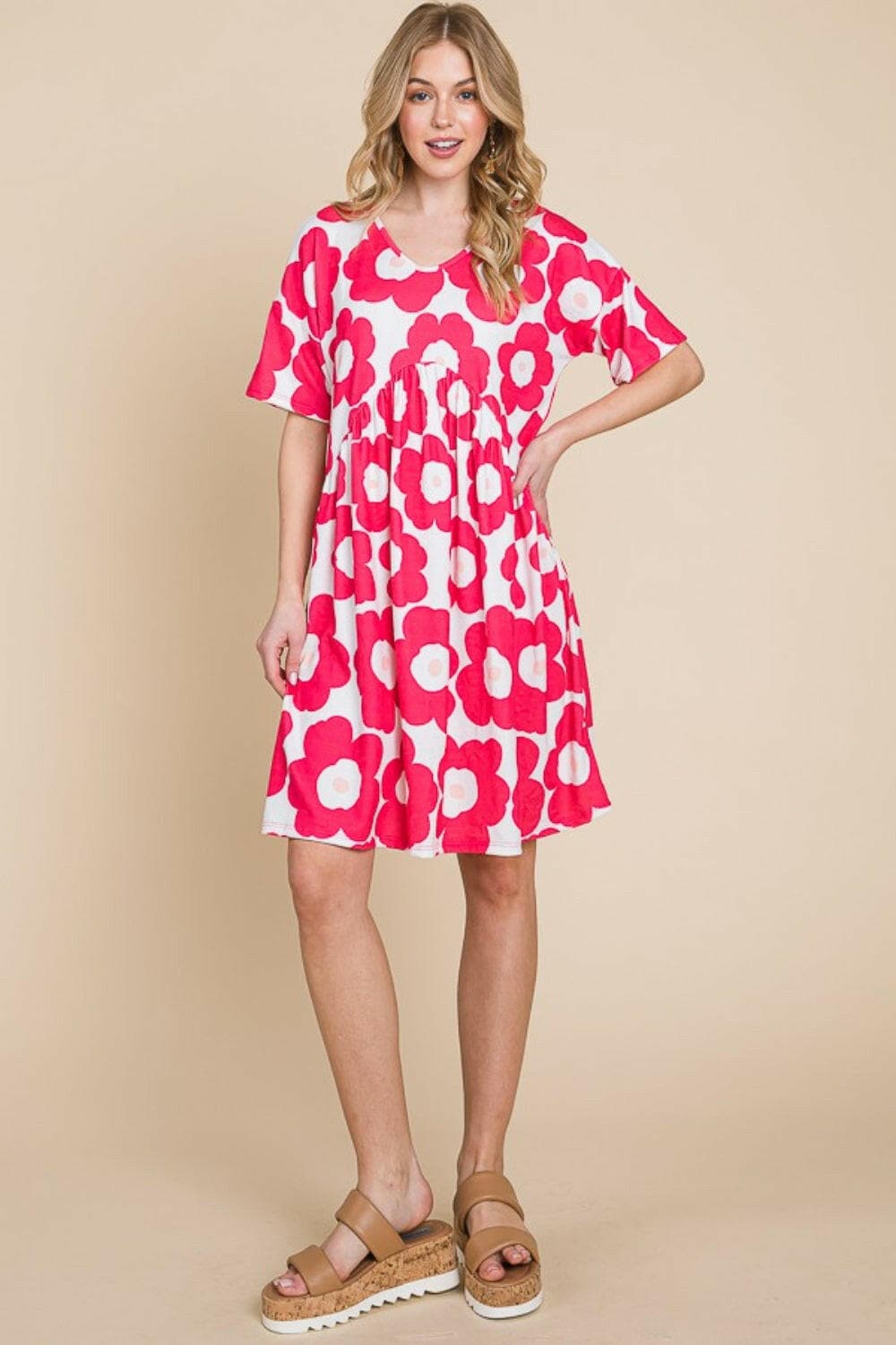 BOMBOM Flower Print Ruched Dress.