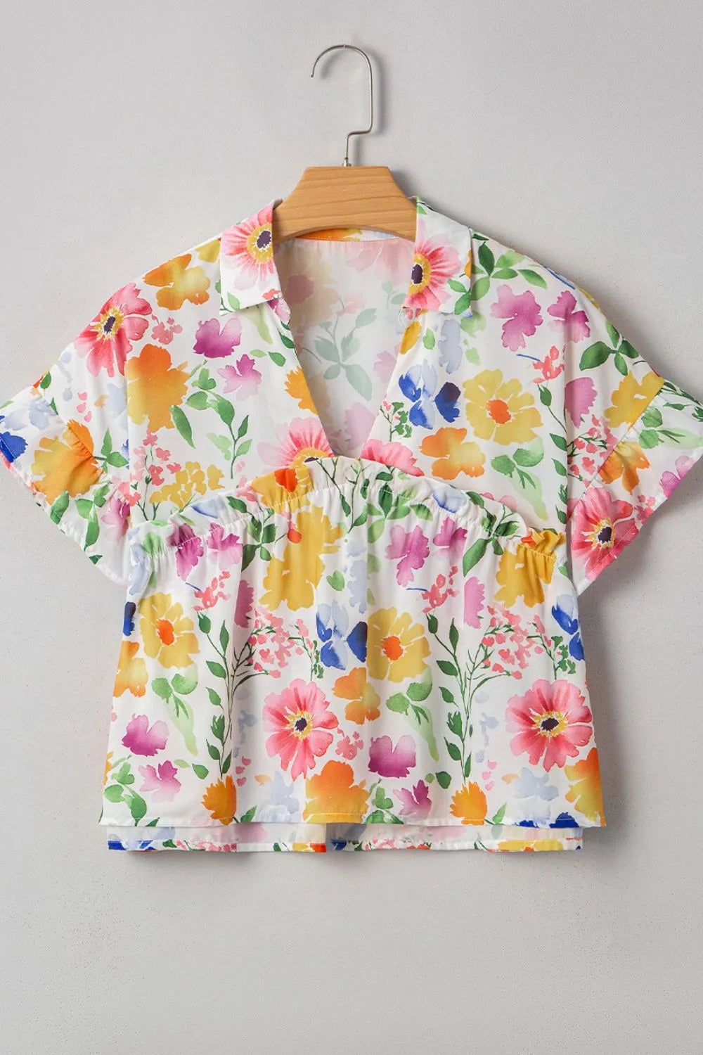 Floral Boxy Fit Ruffled Short Sleeve Blouse