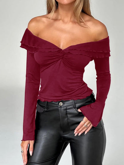 Ruffled off-shoulder tee - stretch fabric