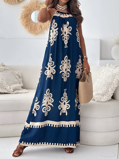 Printed Spaghetti Strap Sleeveless Maxi Dress.