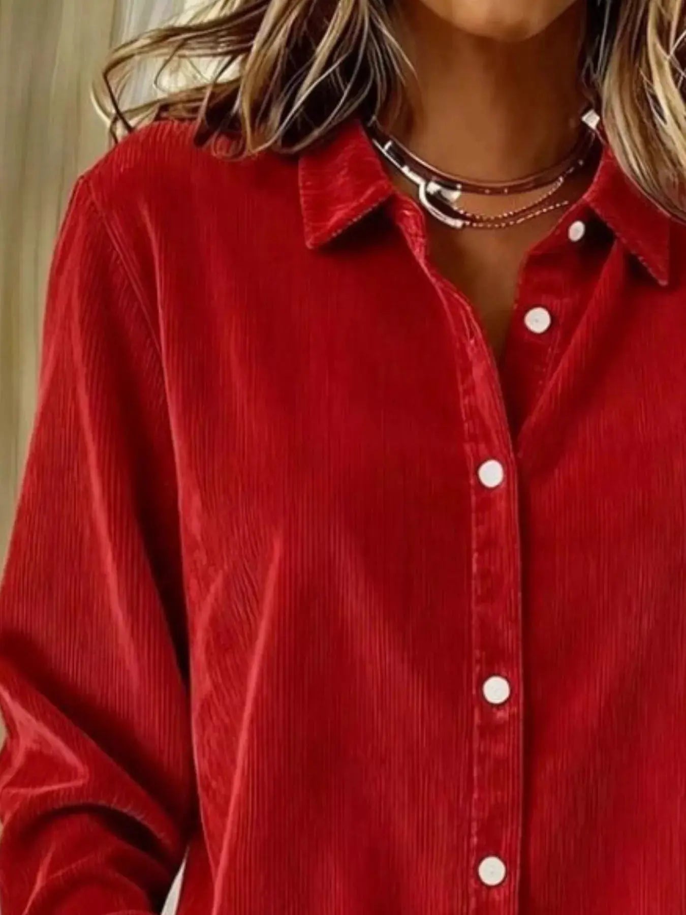 Full Size Corduroy Button-Down Shirt Plus Size Simply Love