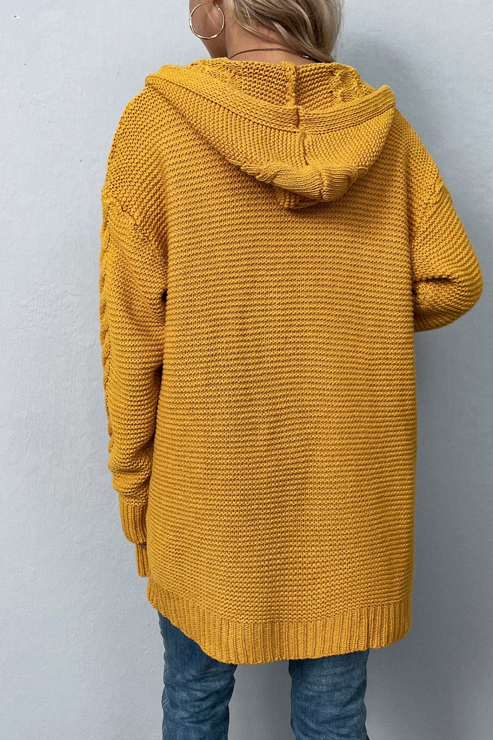 Cable-Knit Dropped Shoulder Hooded Cardigan.