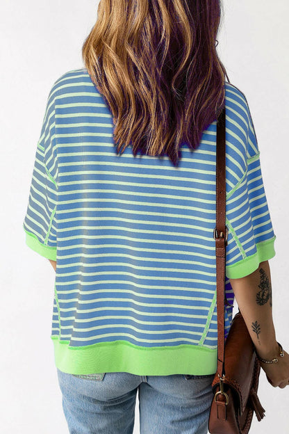 Striped Round Neck Half Sleeve T-Shirt.