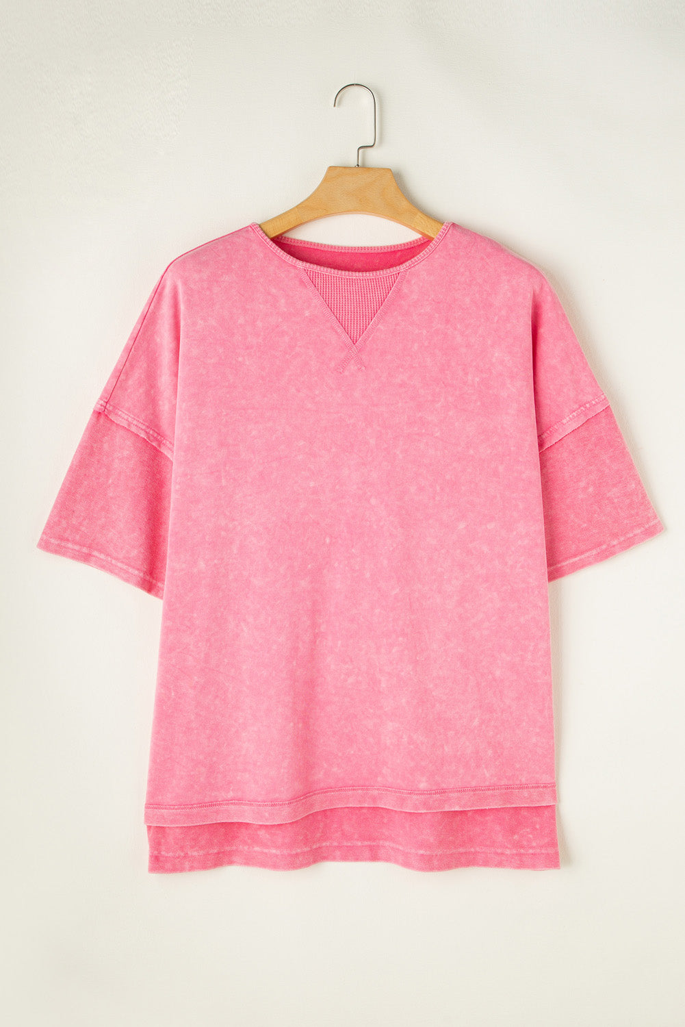 Chic strawberry pink mineral wash oversized patchwork tee