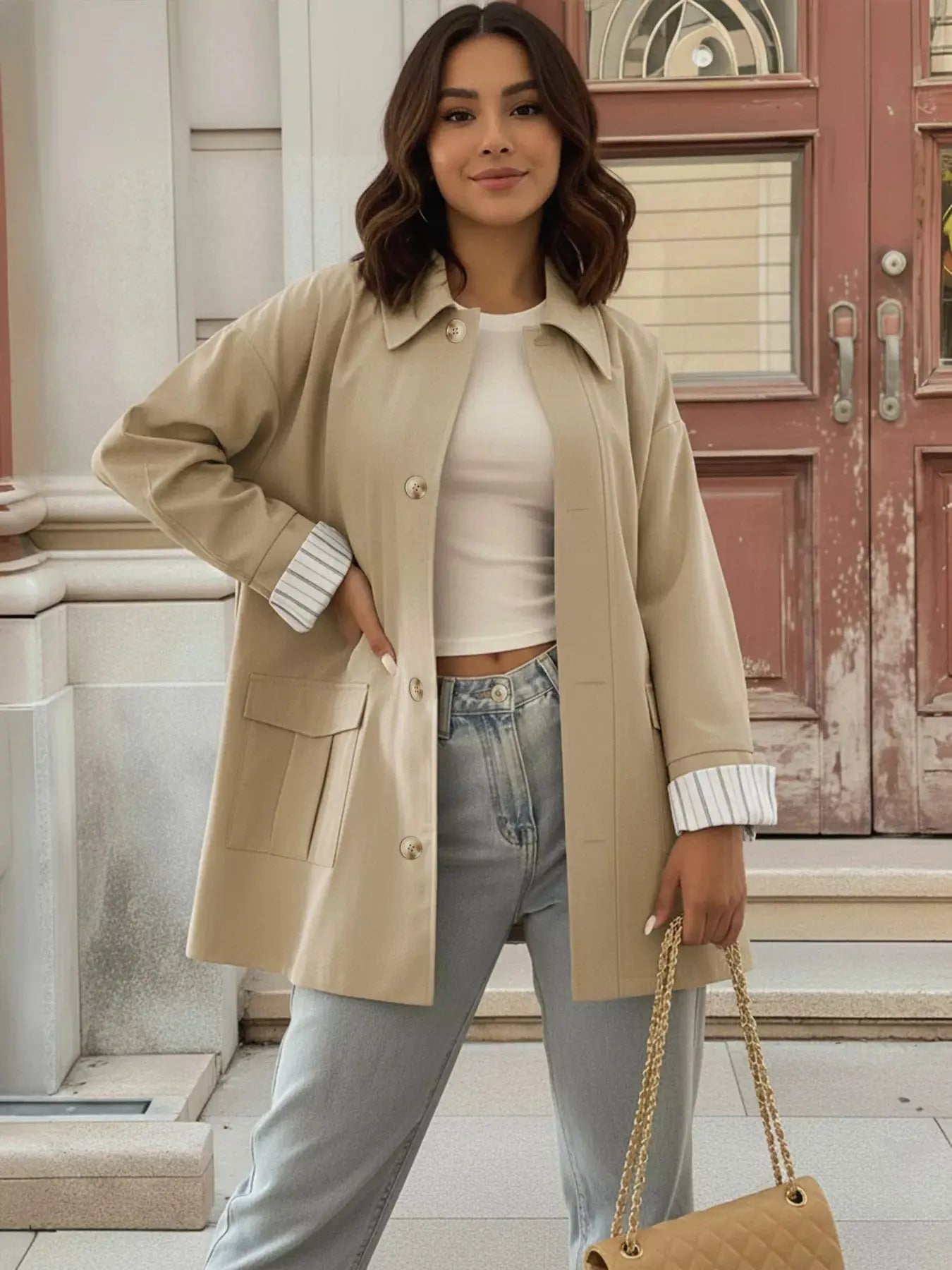 Relaxed Fit Button Up Shacket Simply Love