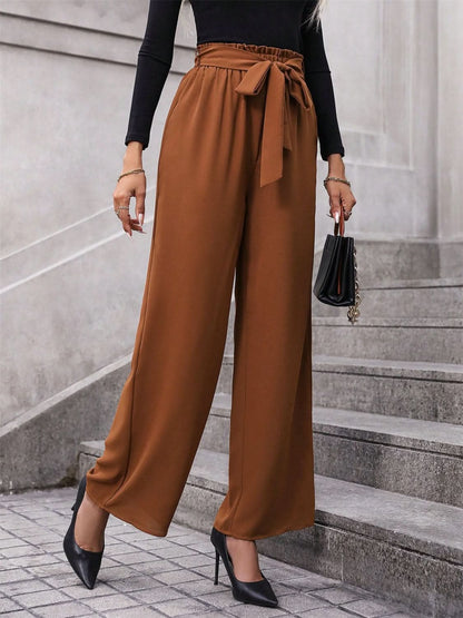 Tied high-waisted wide leg trousers