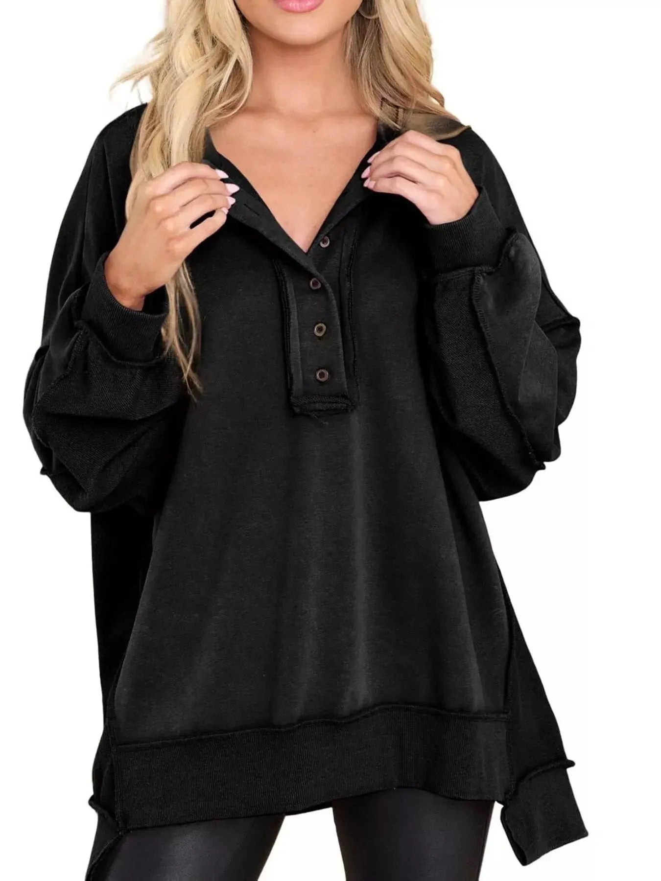 Half Snap Long Sleeve Sweatshirt Simply Love