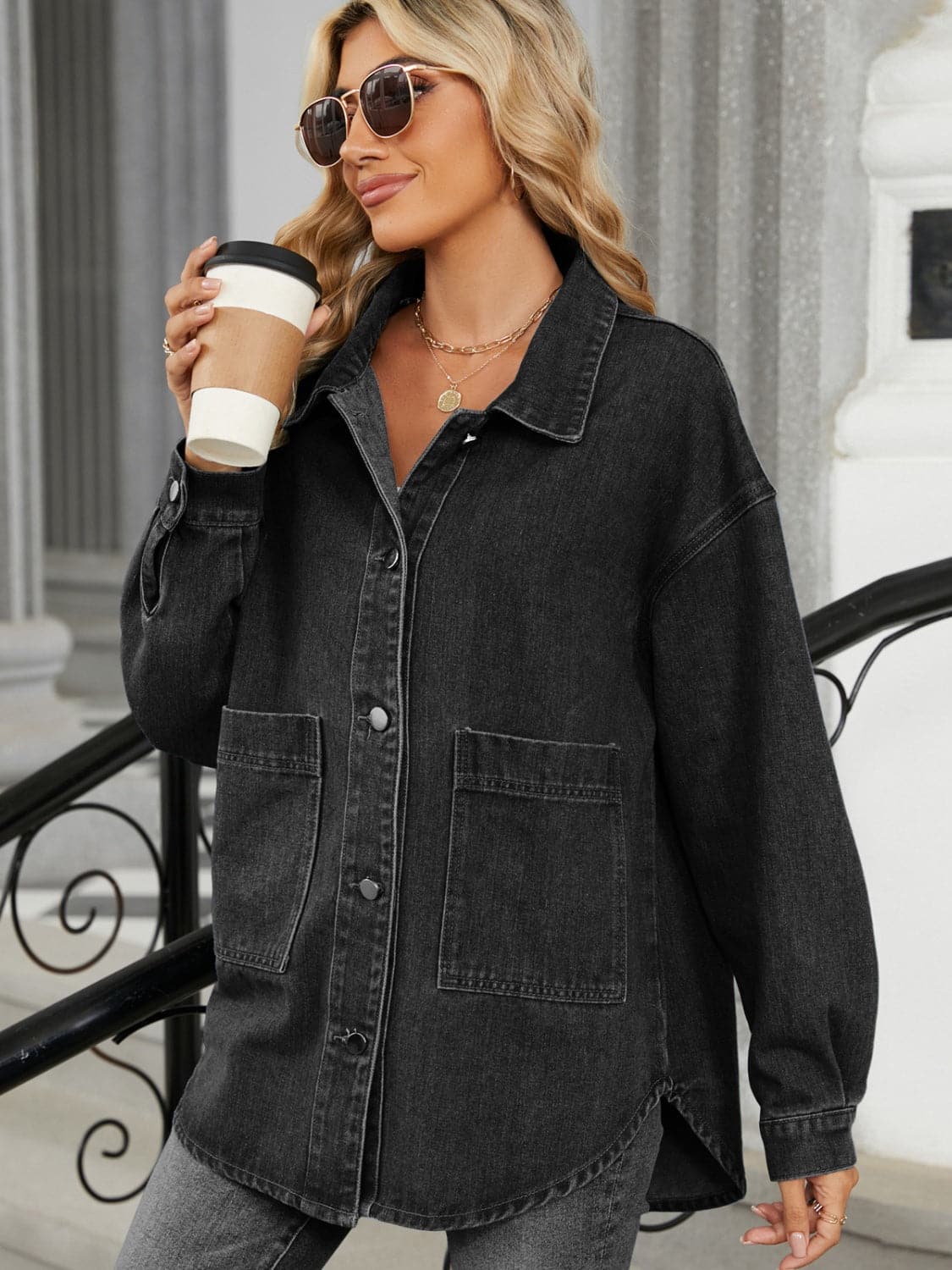 Chic removable hooded denim jacket