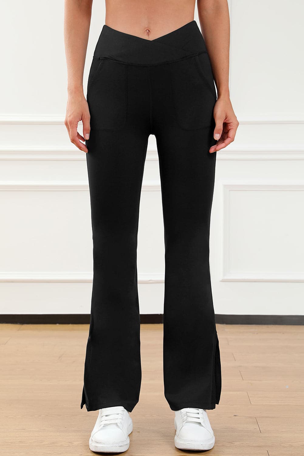 Wide Waistband Slit Bootcut Active Pants.