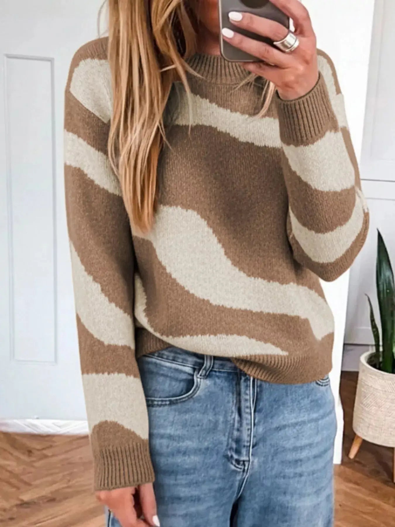 Contrast Long Sleeve Sweater Simply Love