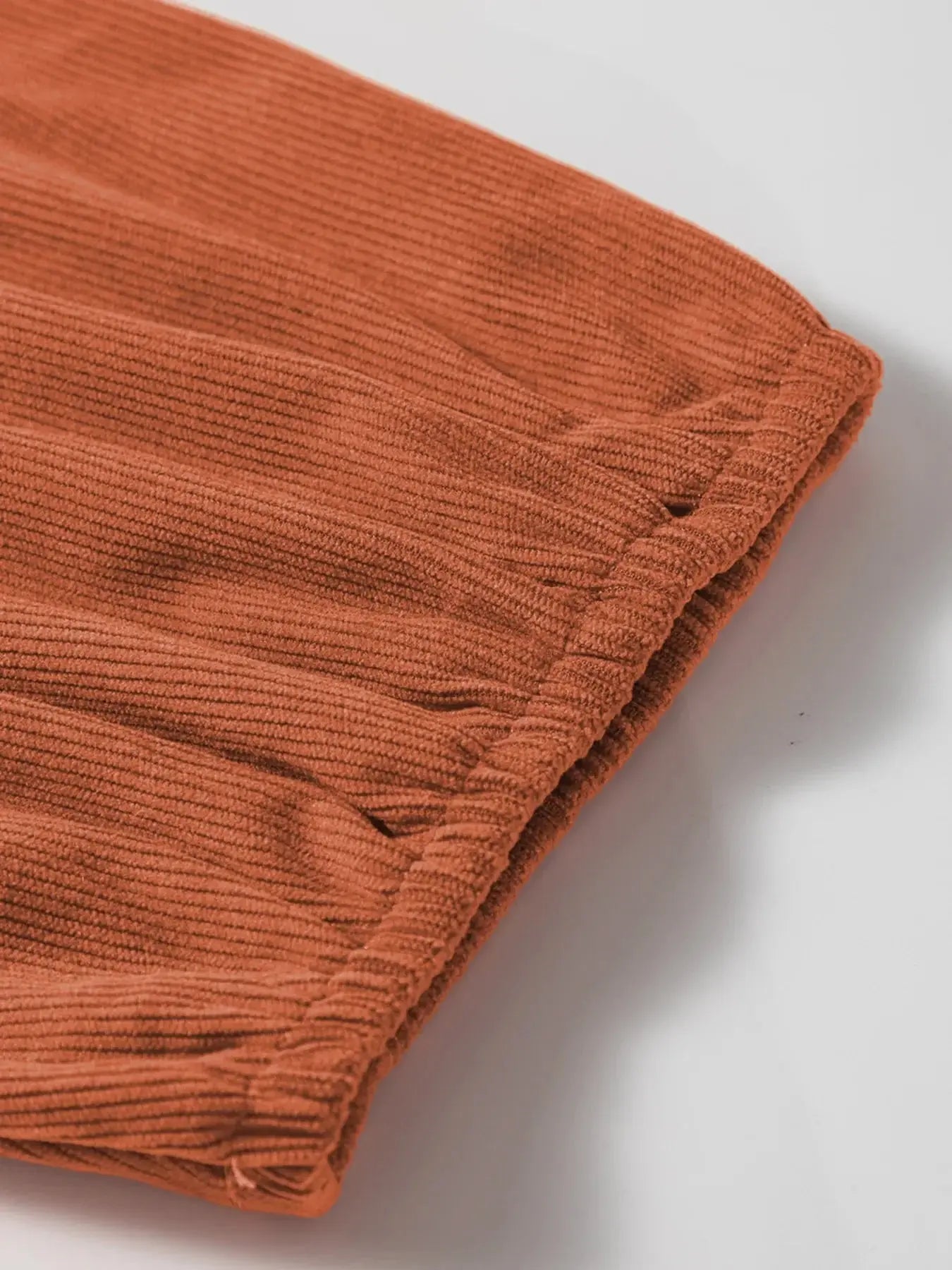 Split Neck Scallop Detail Corduroy Mini Dress Simply Love
