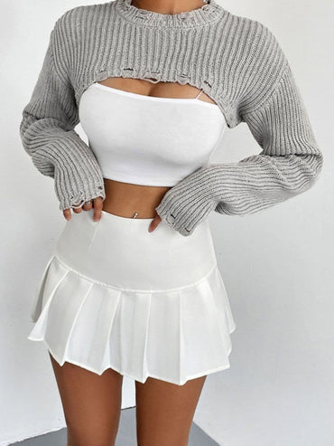 Distressed Long Sleeve Cropped Sweater.