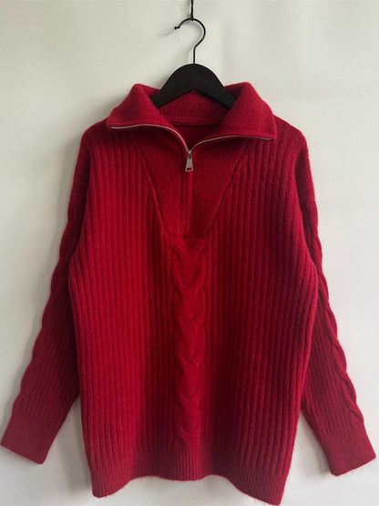 Ribbed Half Zip Long Sleeve Sweater.