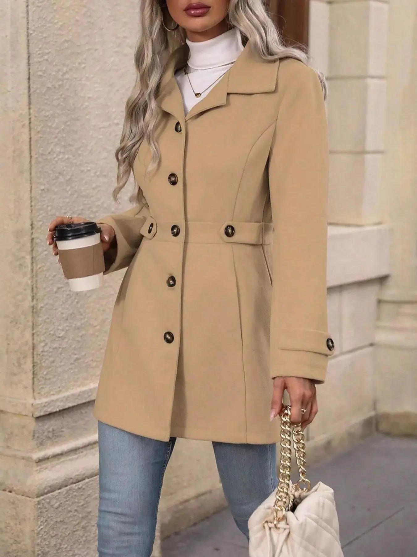 Button Up Long Sleeve Coat Simply Love